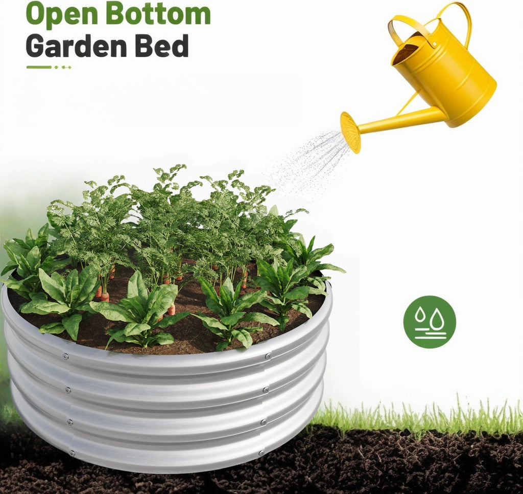 Tall Round Metal Raised Garden Beds with Durable Metal Construction - Silver