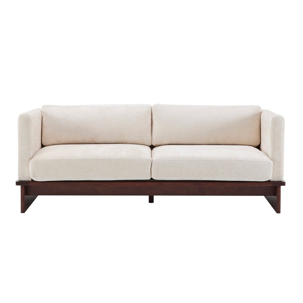 77 in. Square Arm Modern 3 Seater Boucle Sofa with Solid Wood Base - Beige