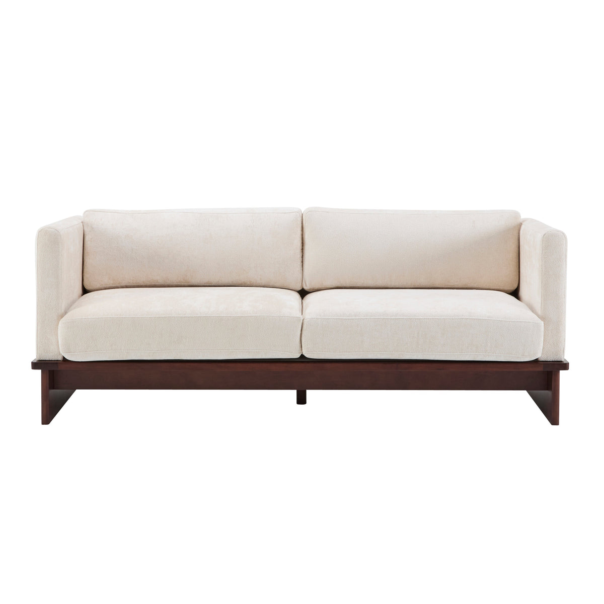 77 in. Square Arm Modern 3 Seater Boucle Sofa with Solid Wood Base - Beige