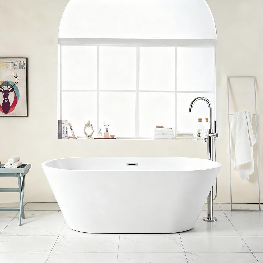 Gloss Freestanding Soaking Bathtub with Overflow and Drain - White