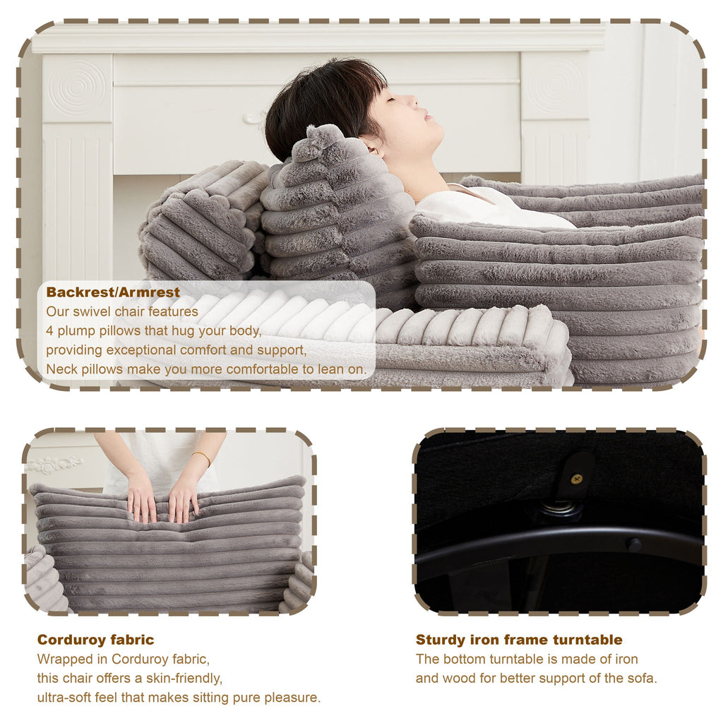 Swivel Sleeper Chair with Supportive Pillow and 360° Base - Multiple Colors