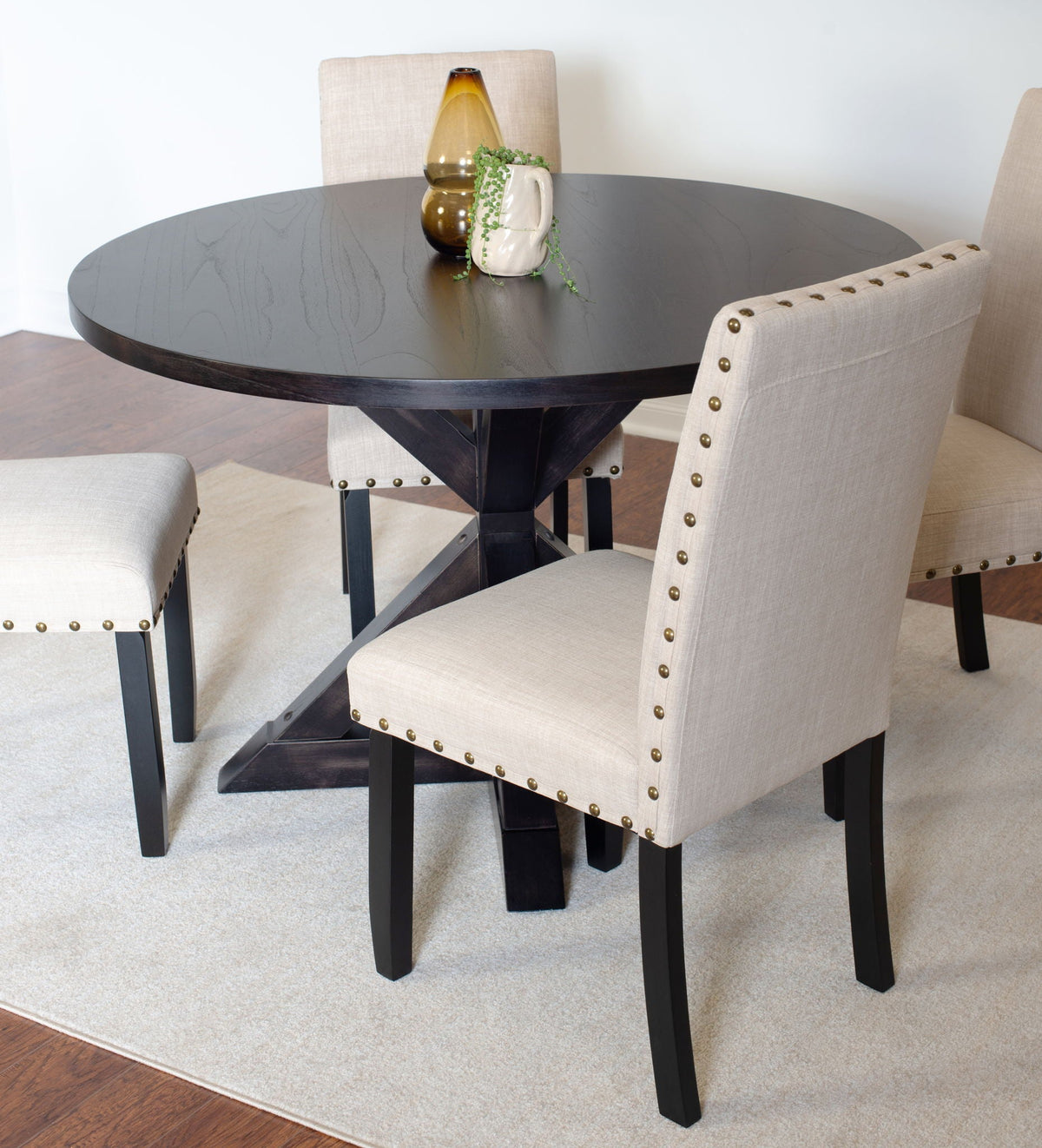 5 Piece Dining Room Set with Cross-Buck Table - Black / Beige