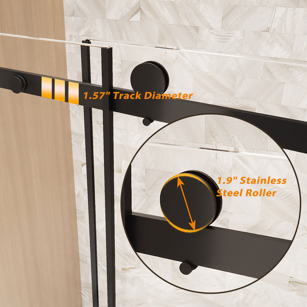 Frameless Single Sliding Shower Door with Square Tube Track - Black