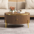 Modern Round Coffee Table with 2 Large Drawers Storage - MDF