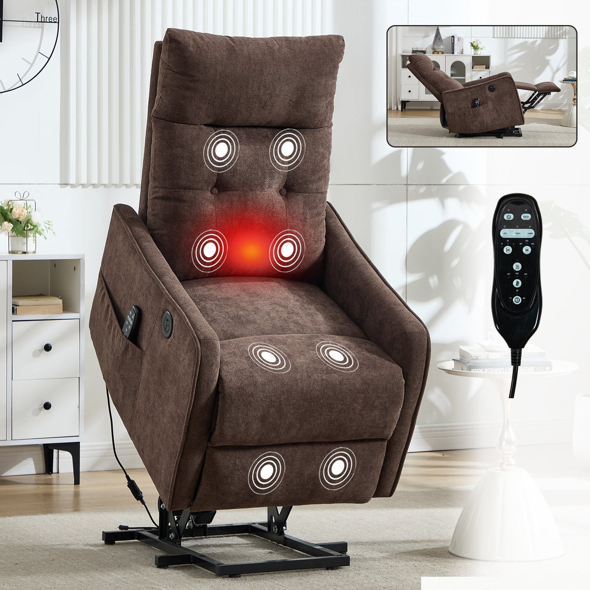 Brown Chenille Power Lift Recliner Chair