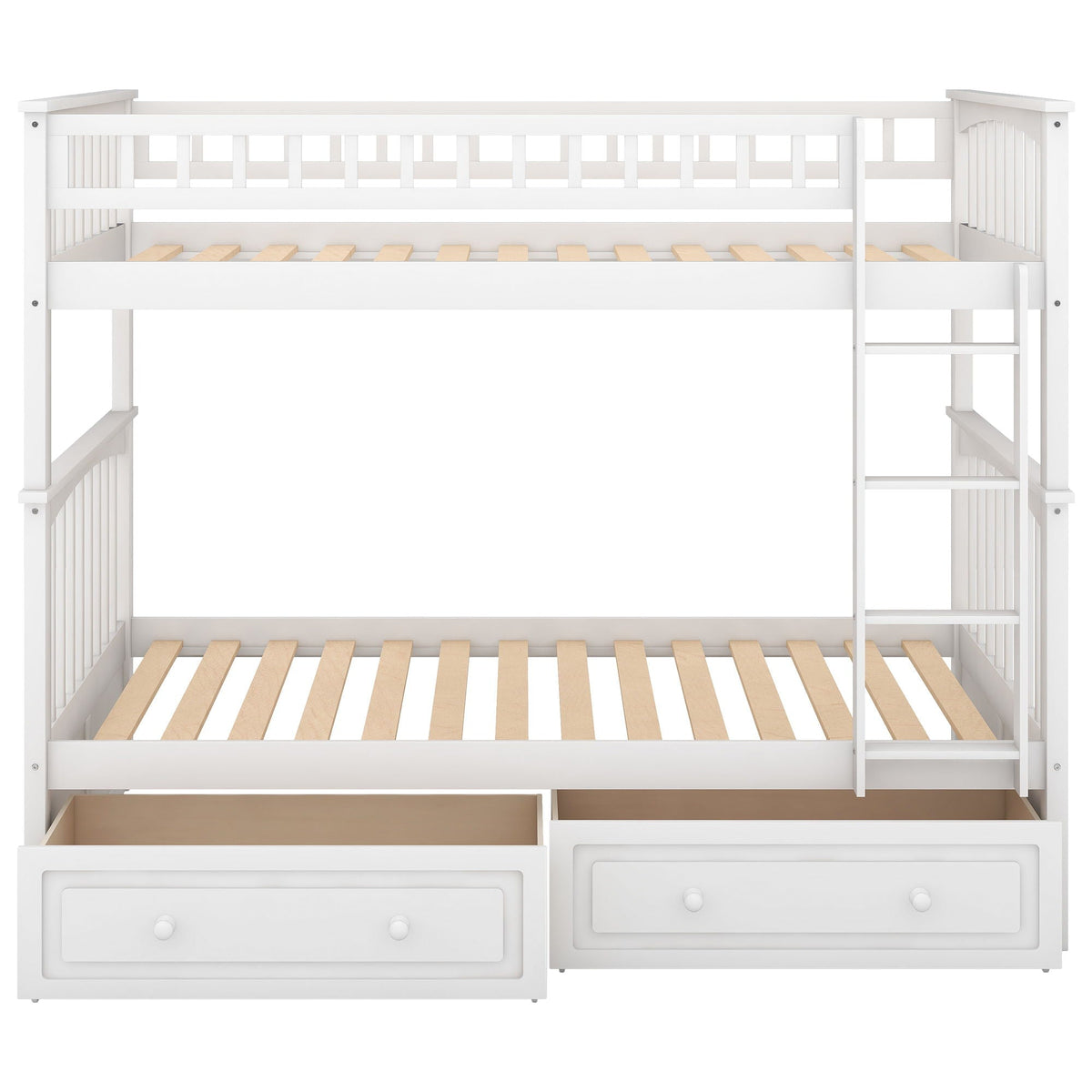Twin Over Twin Bunk Bed with Drawers - Convertible, Solid Pine Wood - White or Dark Gray