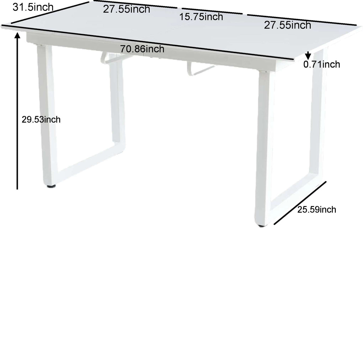 Square Extendable Dining Table with Metal Leg - Black or White
