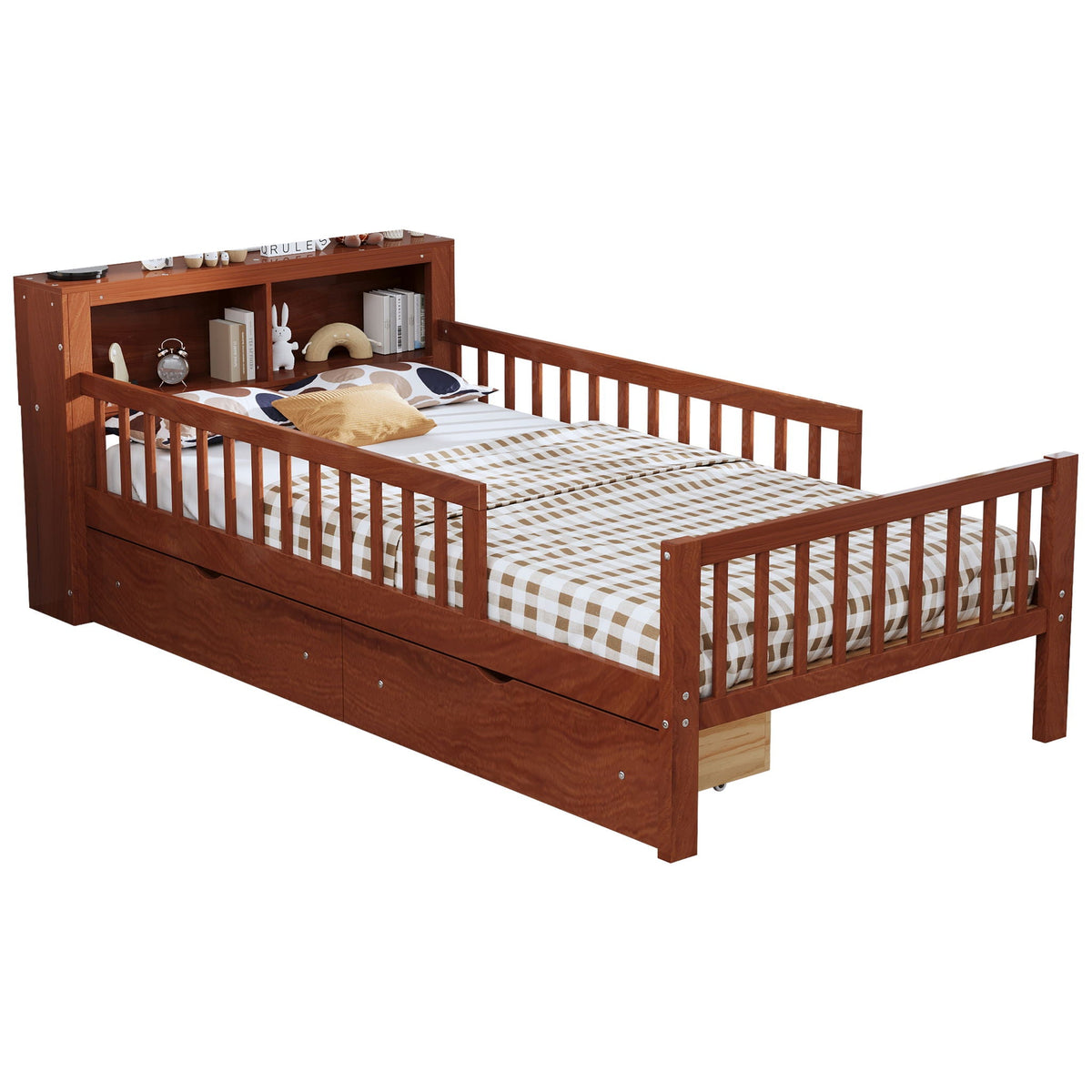 Twin Storage Bed with Headboard Rack & Under-Bed Drawers - Multiple Colors