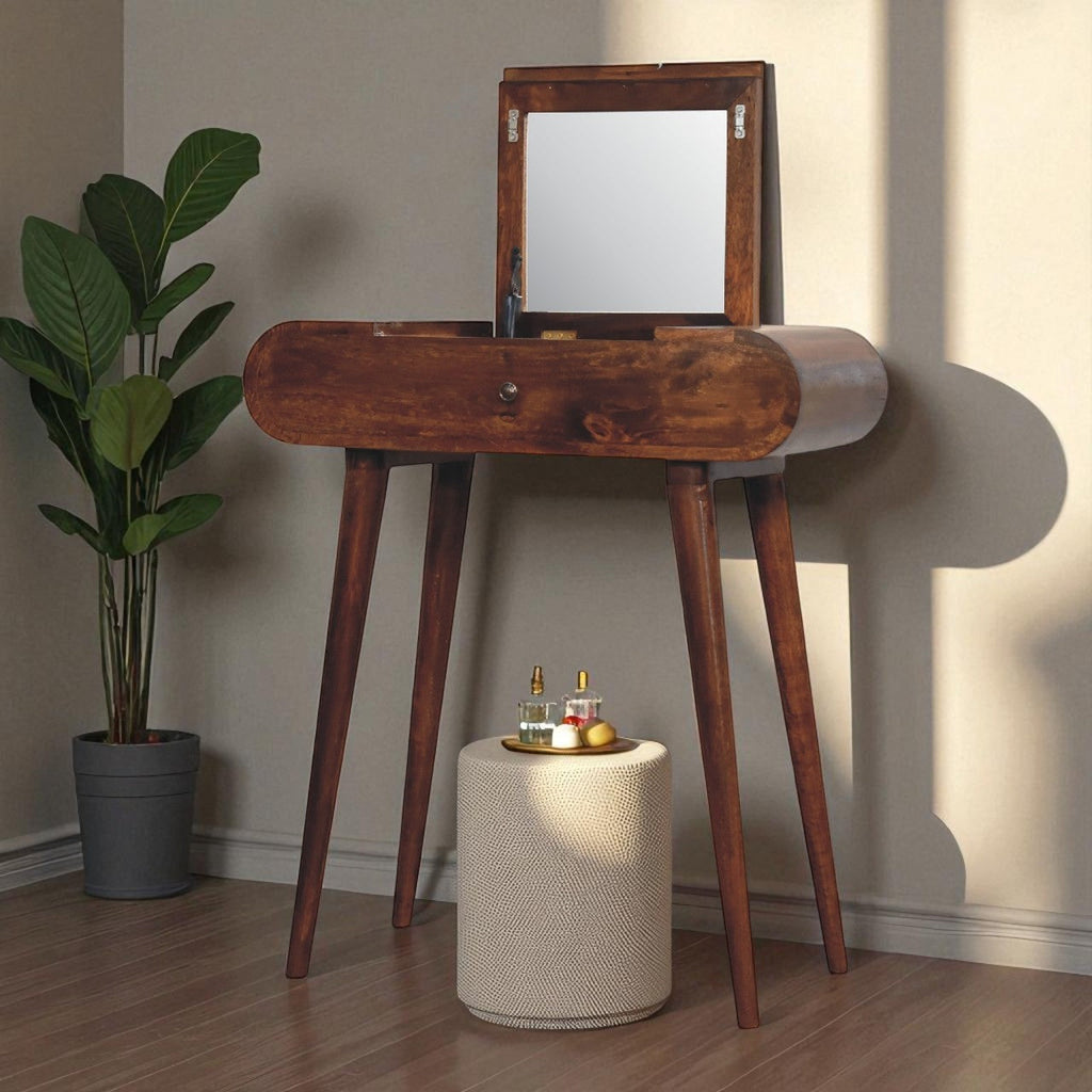 Solid Wood Fold Vanity with Storage Compartments - Chestnut