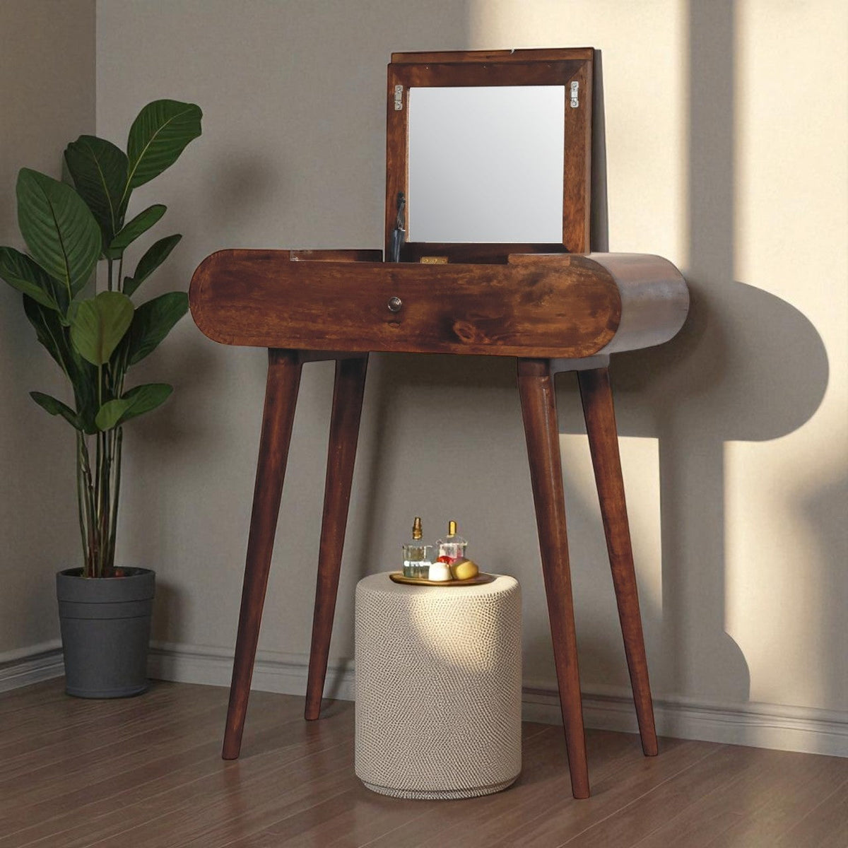 Solid Wood Fold Vanity with Storage Compartments - Chestnut
