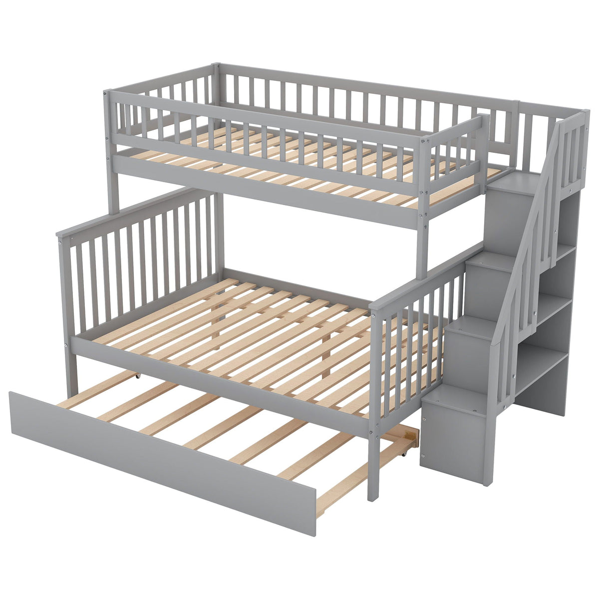 Bunk Bed with Staircase and Storage Options - Dark Gray or White