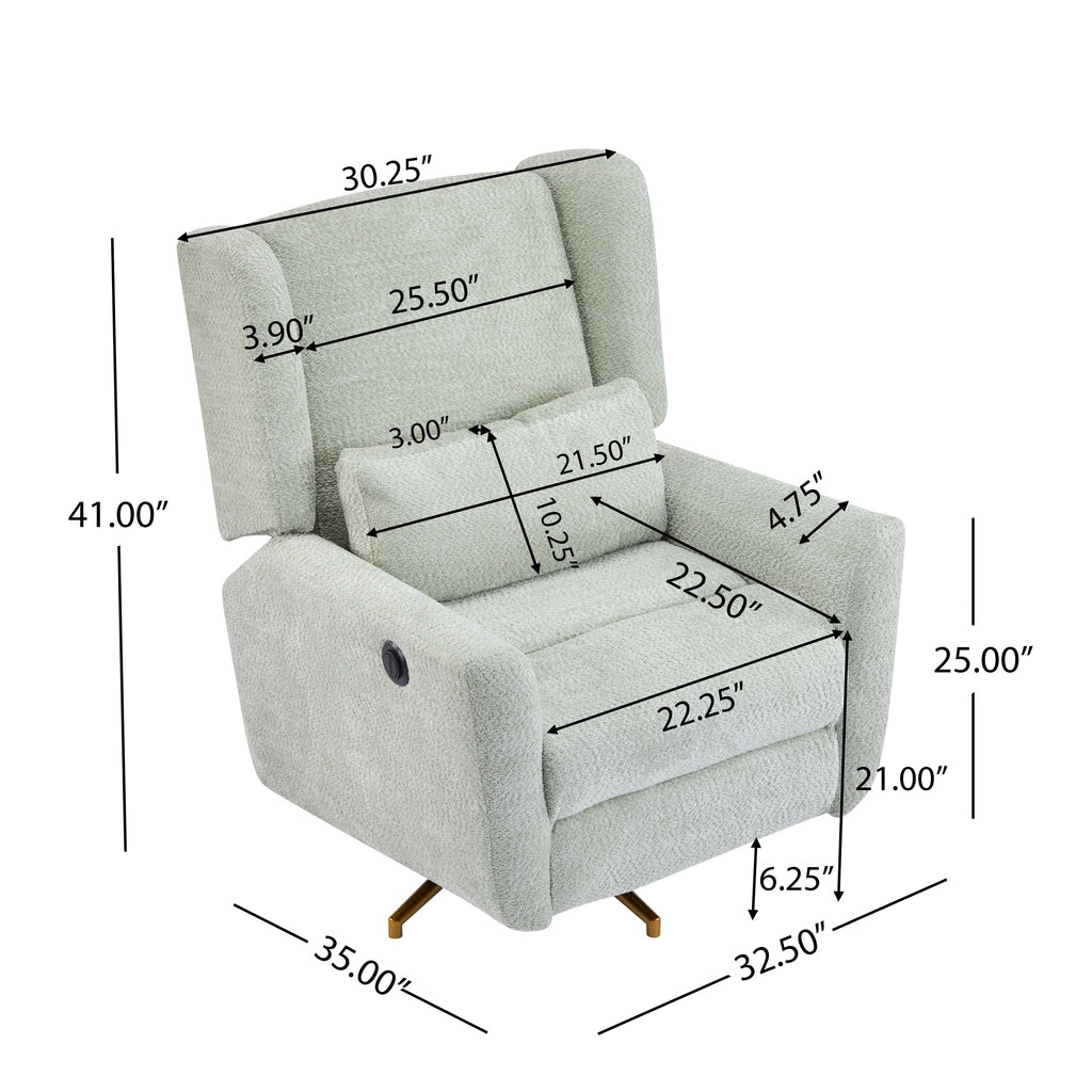 Power Recliner Chair Swivel with Boucle Upholstery and 360° Swivel - Gold or Beige