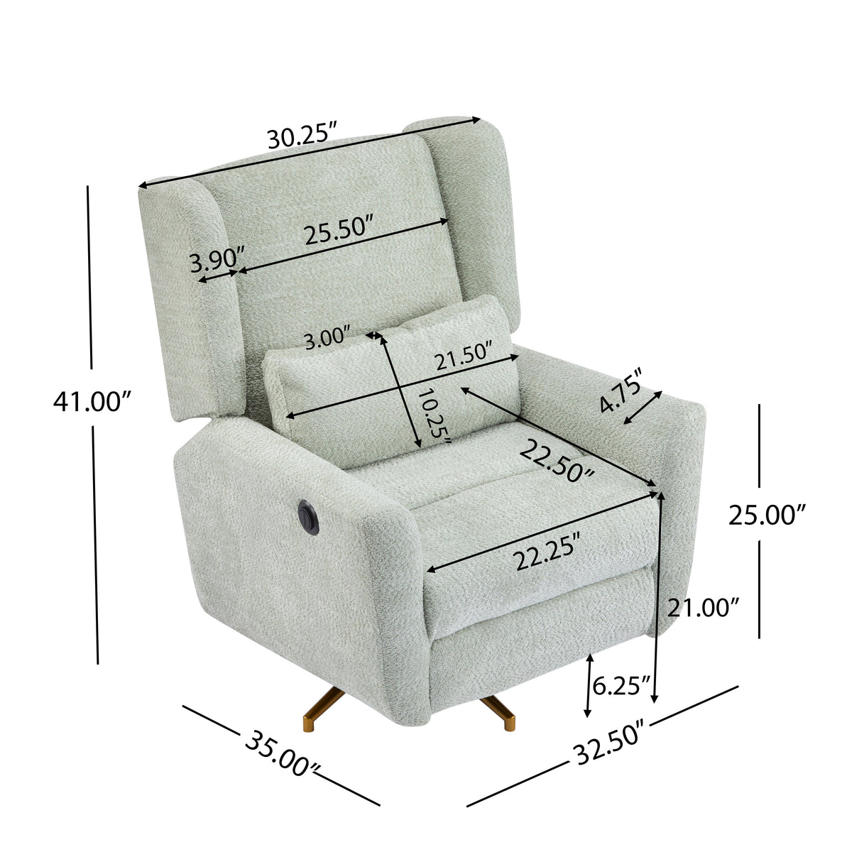 Power Recliner Chair Swivel with Boucle Upholstery and 360° Swivel - Gold or Beige