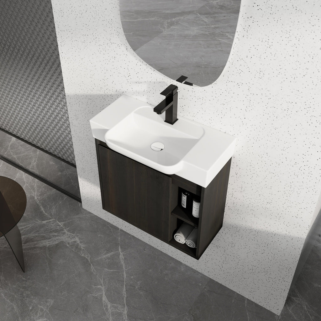 24" Wall-Mounted Bathroom Vanity with Ceramic Sink and Soft-Close Hinges