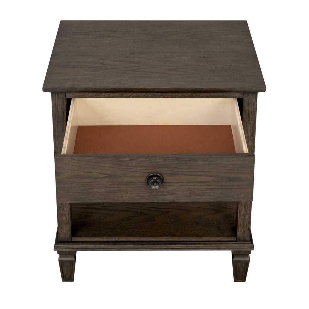 Bedside Table with Drawer and Shelf - Solid Wood Nightstand - Light Brown, Dark Brown, Beige, or Dark Gray