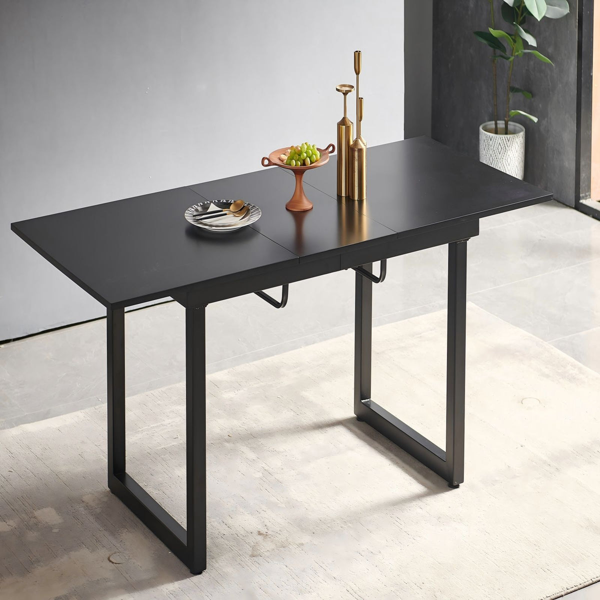 Square Extendable Dining Table with Metal Leg - Black or White