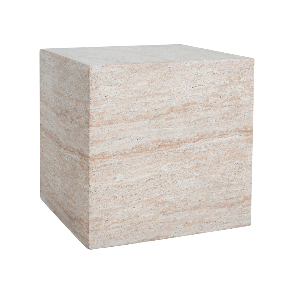 Square Lightweight Side Table with Travertine Finish - Gray or Beige