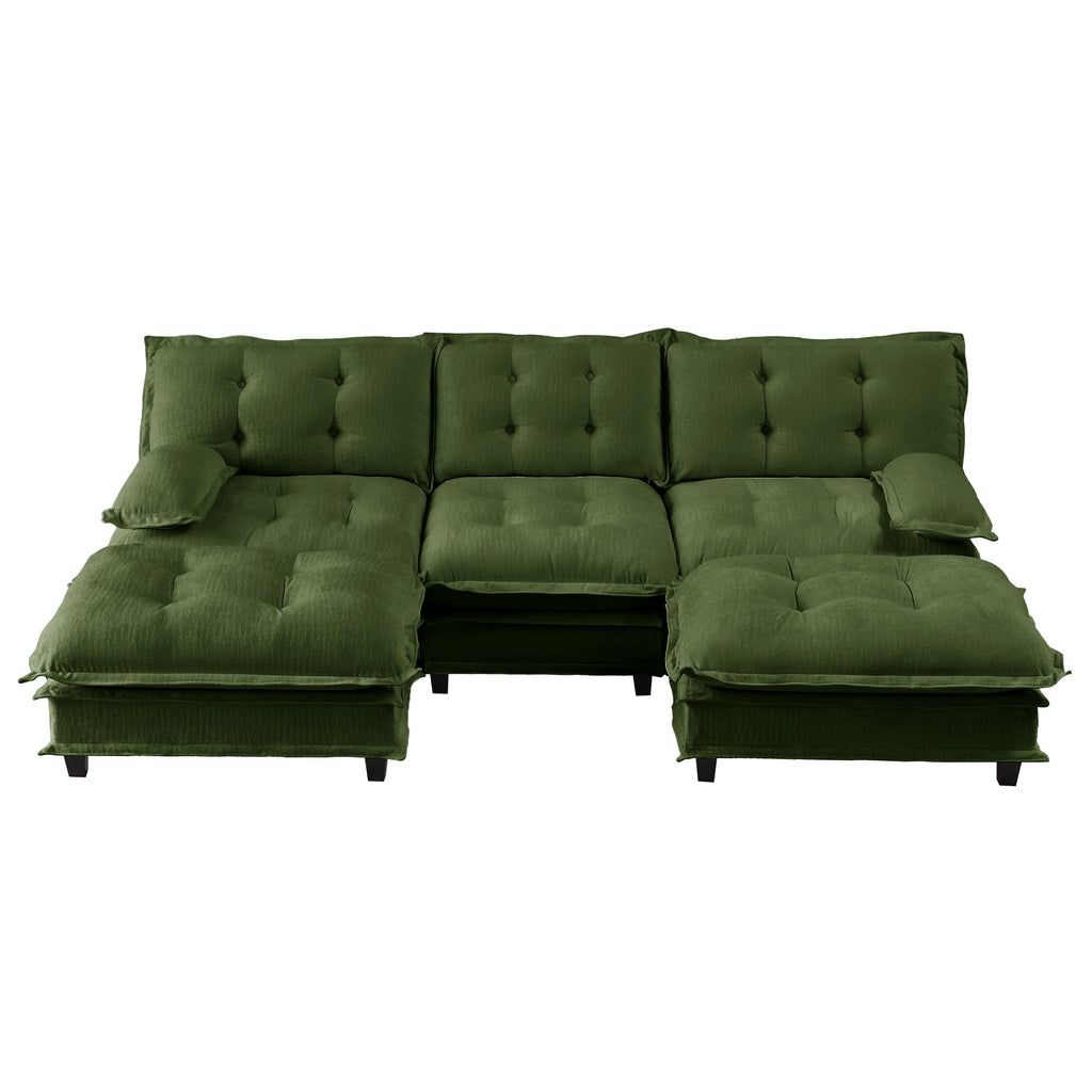 107" U Shaped Modular Sectional Sofa with Ottomans - Chenille