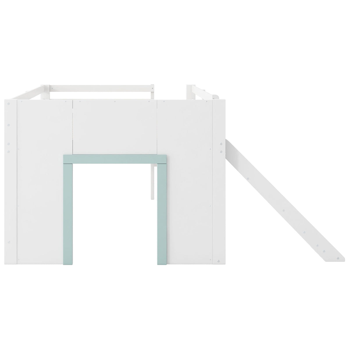 Modern Low Loft Bed with Slide, 3 Storage Drawers and 2 Doors - White