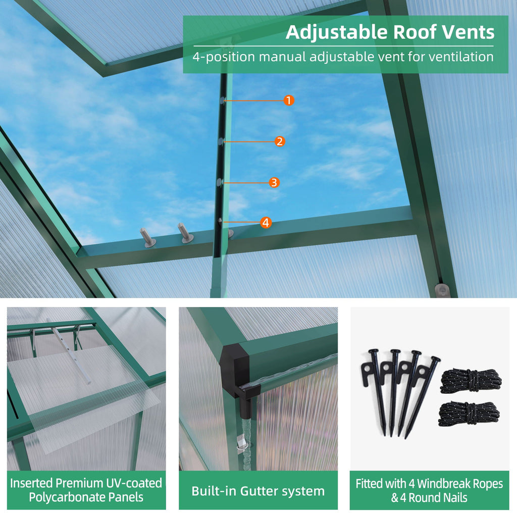 Polycarbonate Walk-In Greenhouse with Raised Base - Green