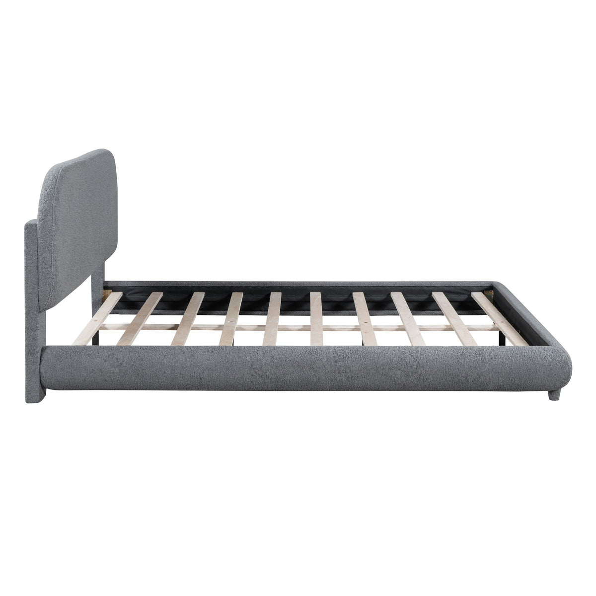 Upholstered Platform Bed with Curve-Shaped Frame - Teddy Fleece - Beige or Dark Gray