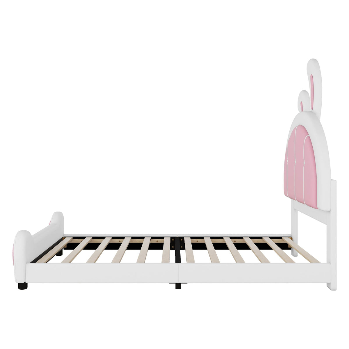 Upholstered Platform Bed with Rabbit Shaped Headboard - Twin, White