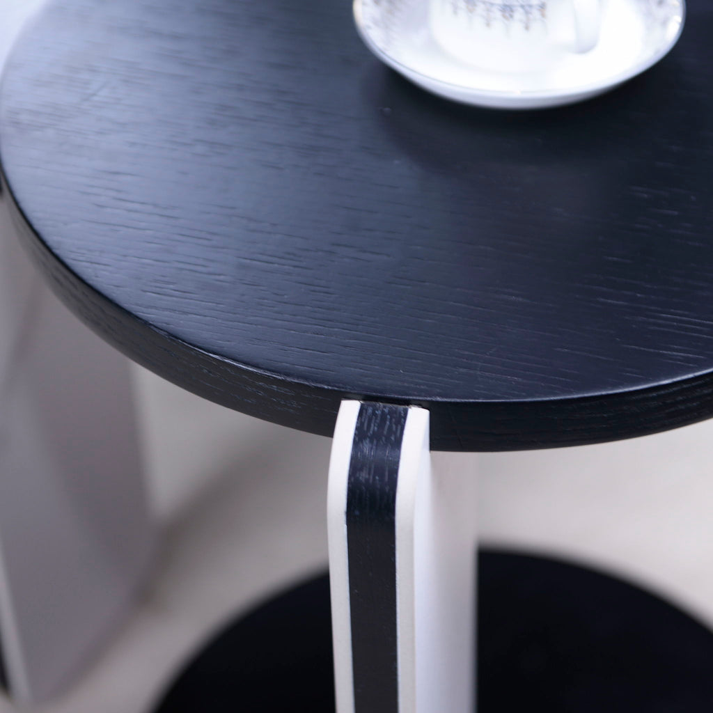 Round Coffee & End Table Set with Sintered Stone Legs - Black