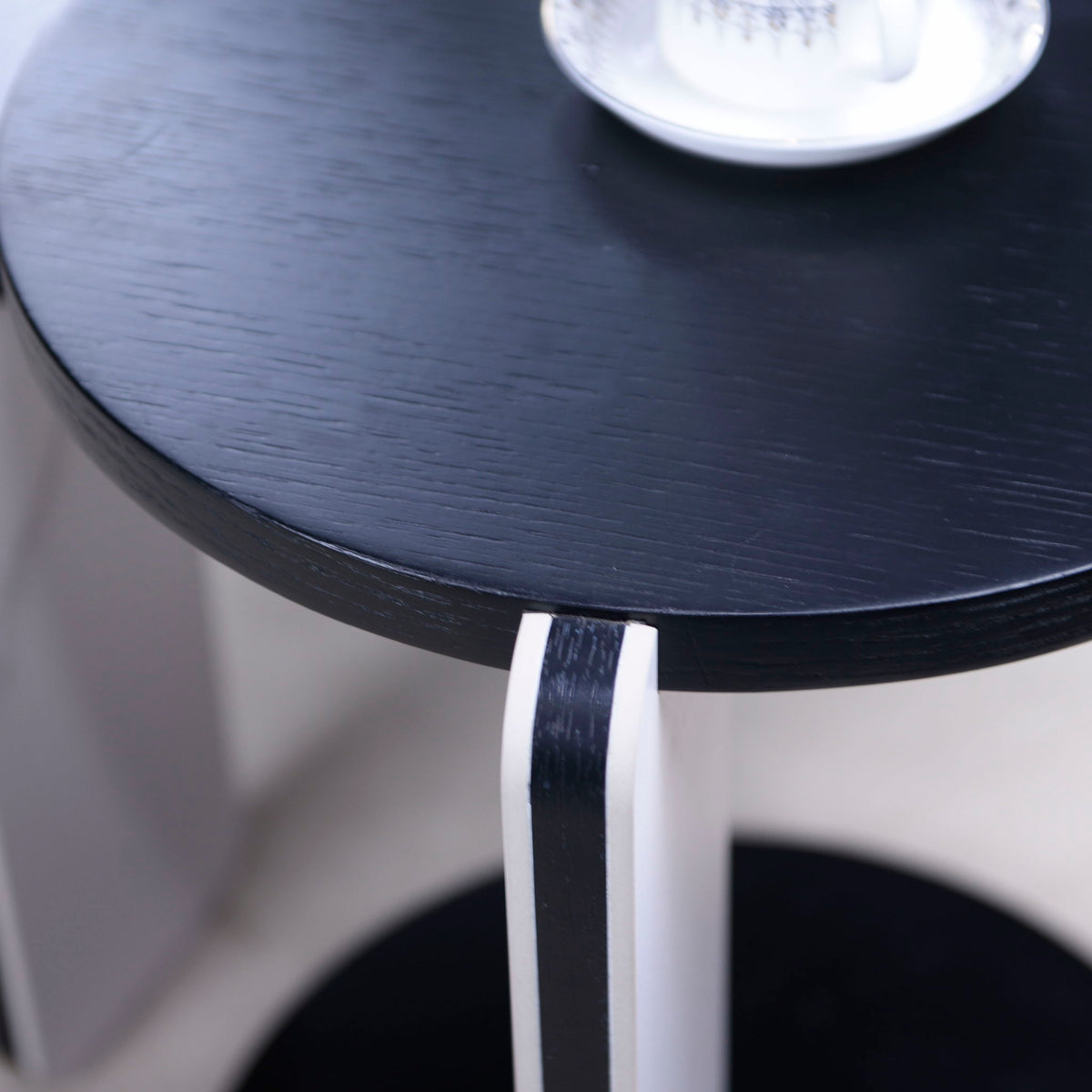 Round Coffee & End Table Set with Sintered Stone Legs - Black