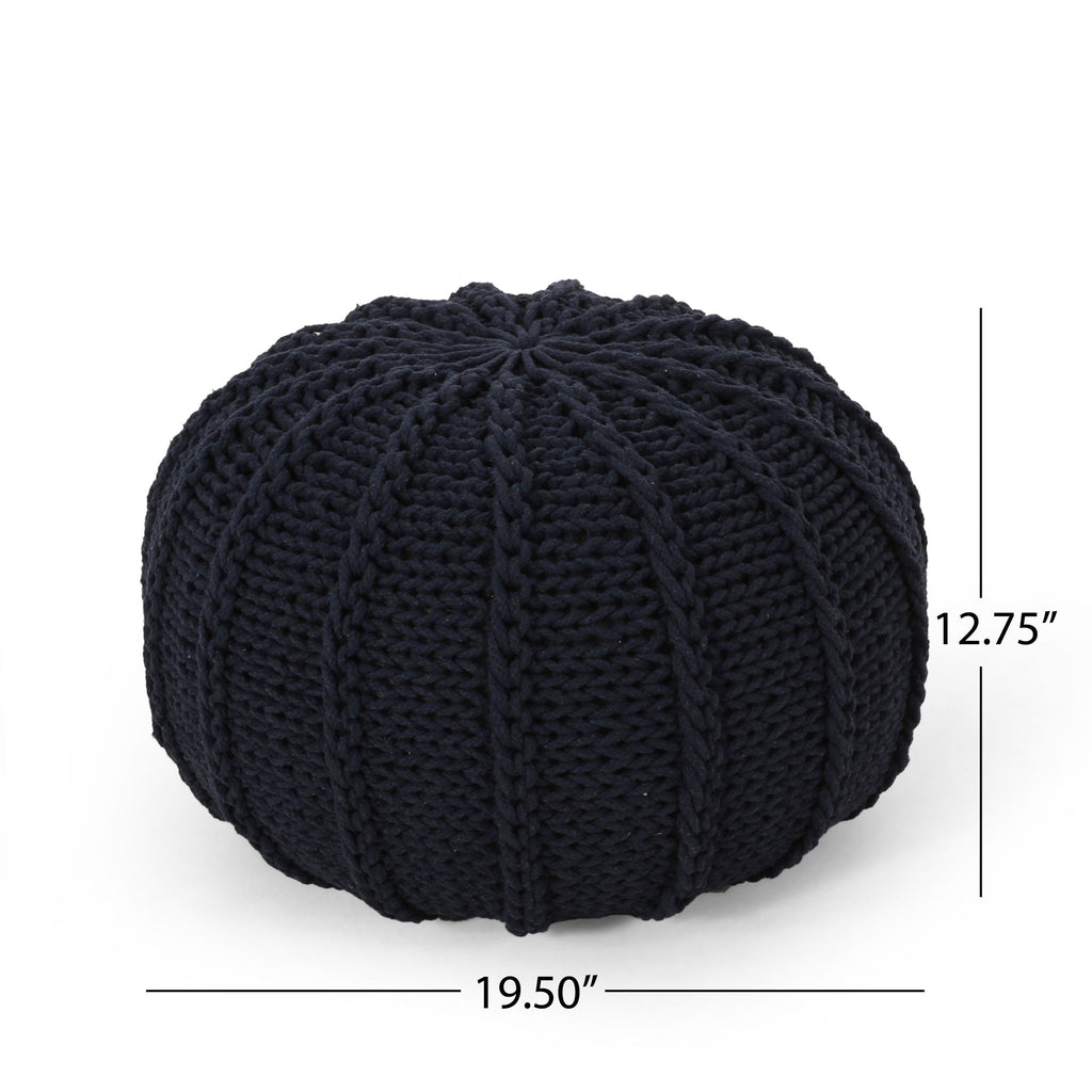 Knitted Round Pouf Ottoman with Polystyrene Fill - Beige or Blue