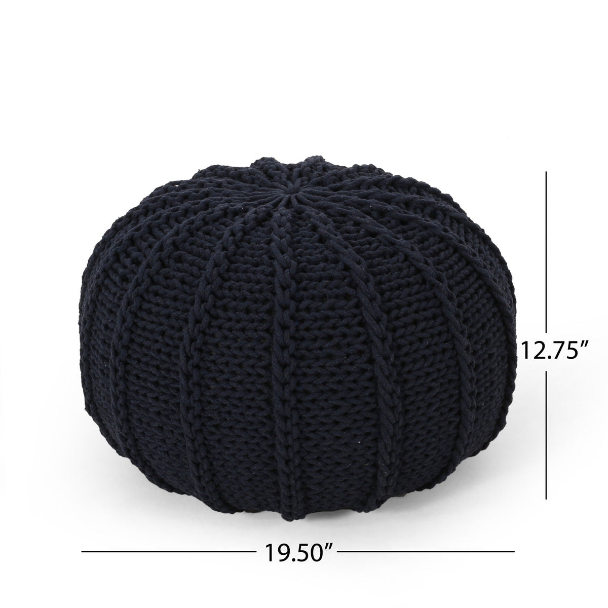 Knitted Round Pouf Ottoman with Polystyrene Fill - Beige or Blue