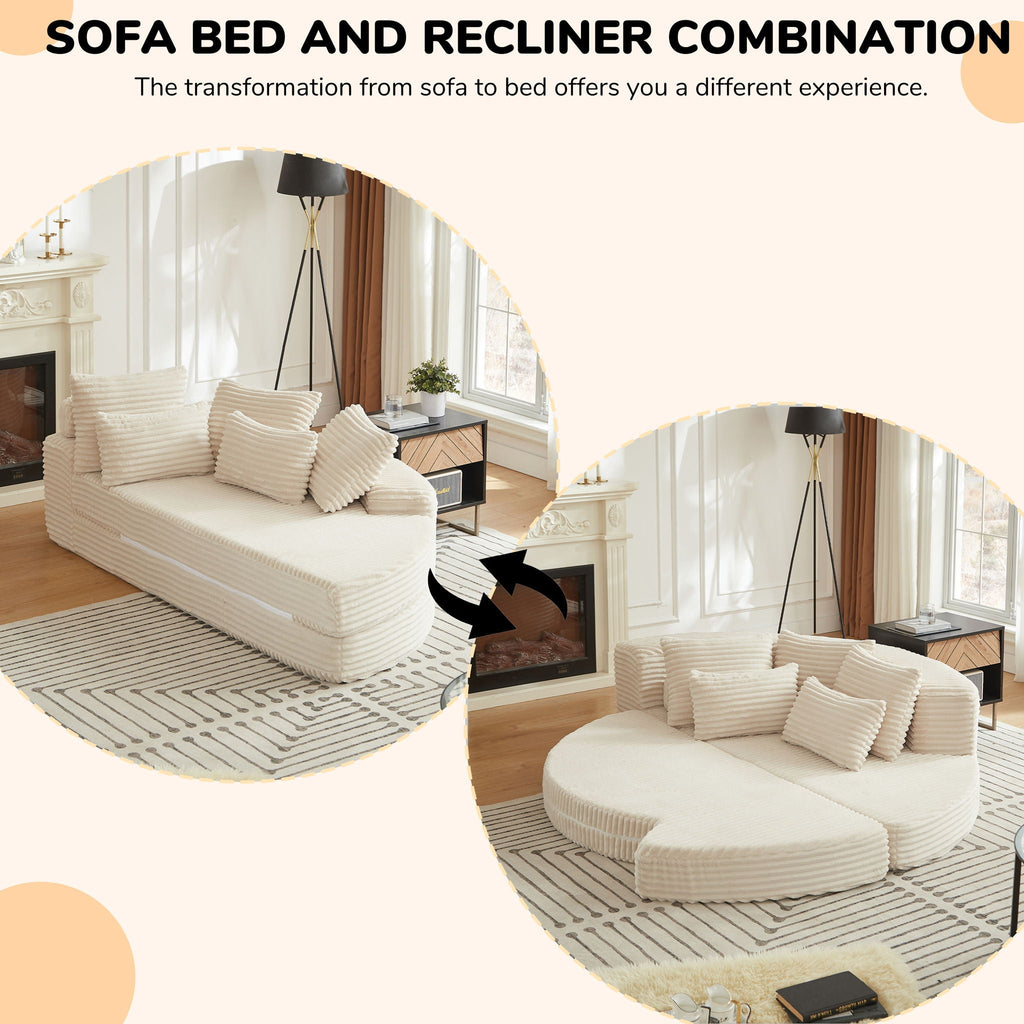 Semi Circular 2 In 1 Sofa Bed with Neck Pillow - Beige, Black, or Dark Green