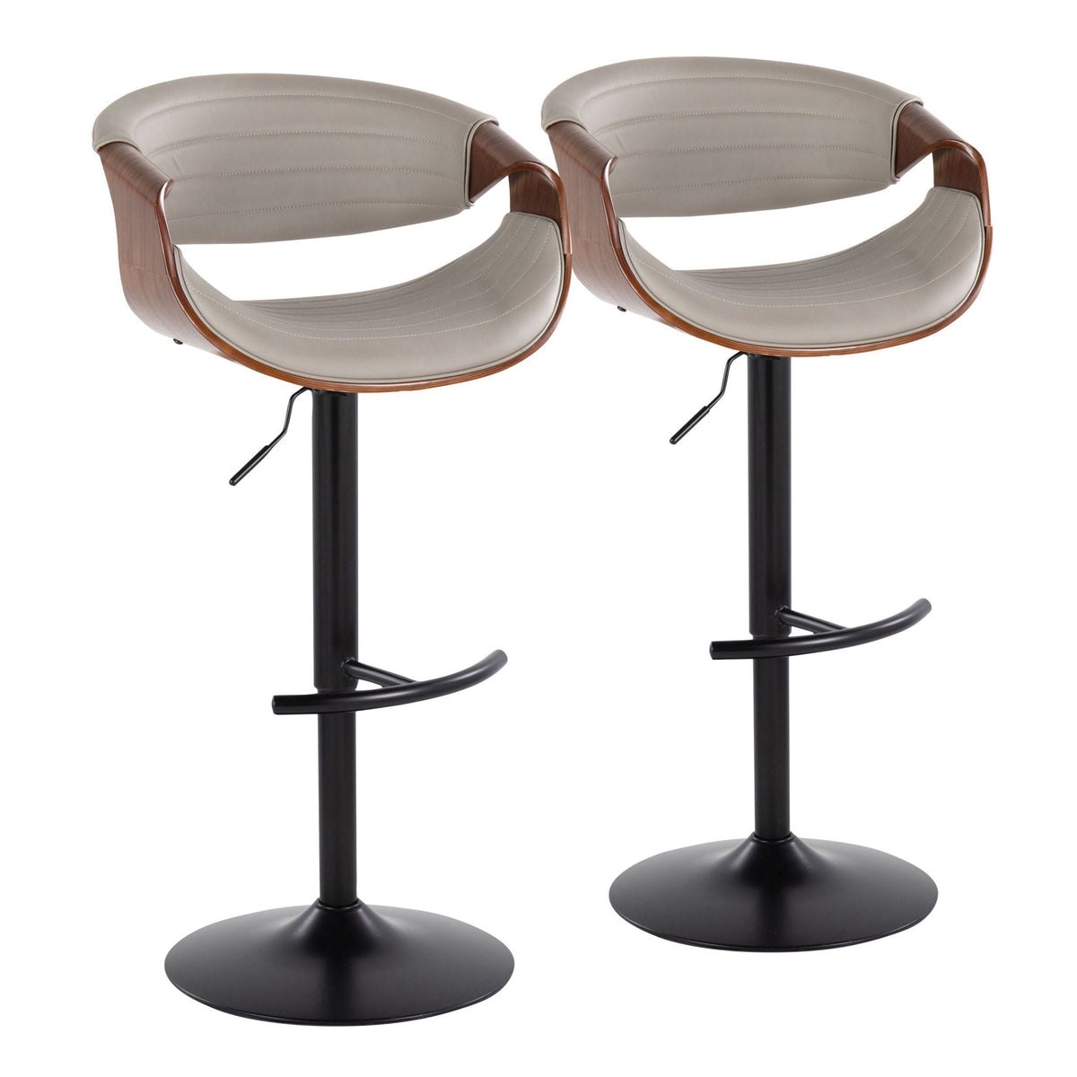 Symphony Mid Century Modern Adjustable Barstool Set with Swivel and T Footrest - Black, Beige, Pearl Silver