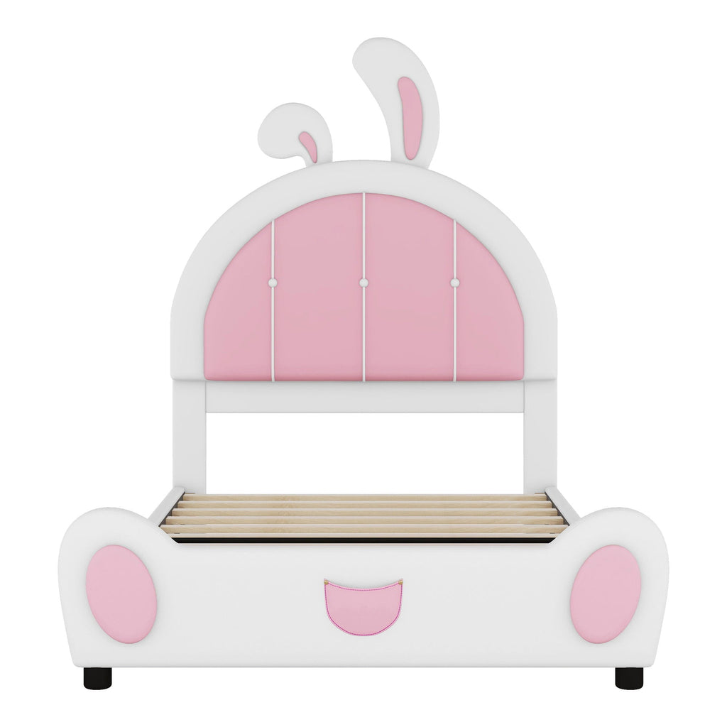 Upholstered Platform Bed with Rabbit Shaped Headboard - Twin, White