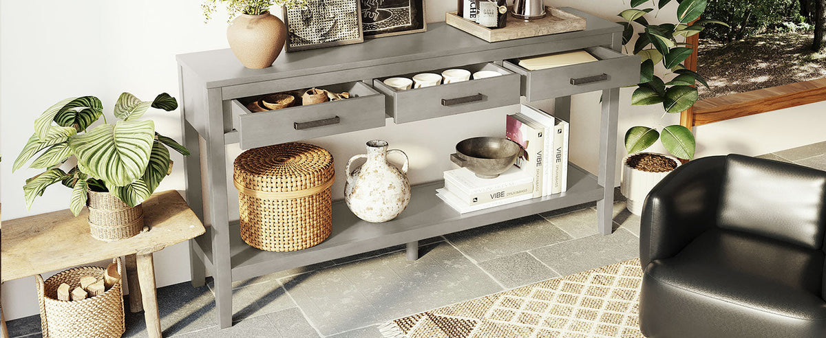 59.1'' Farmhouse Console Table with 3 Drawers - Painted Finish