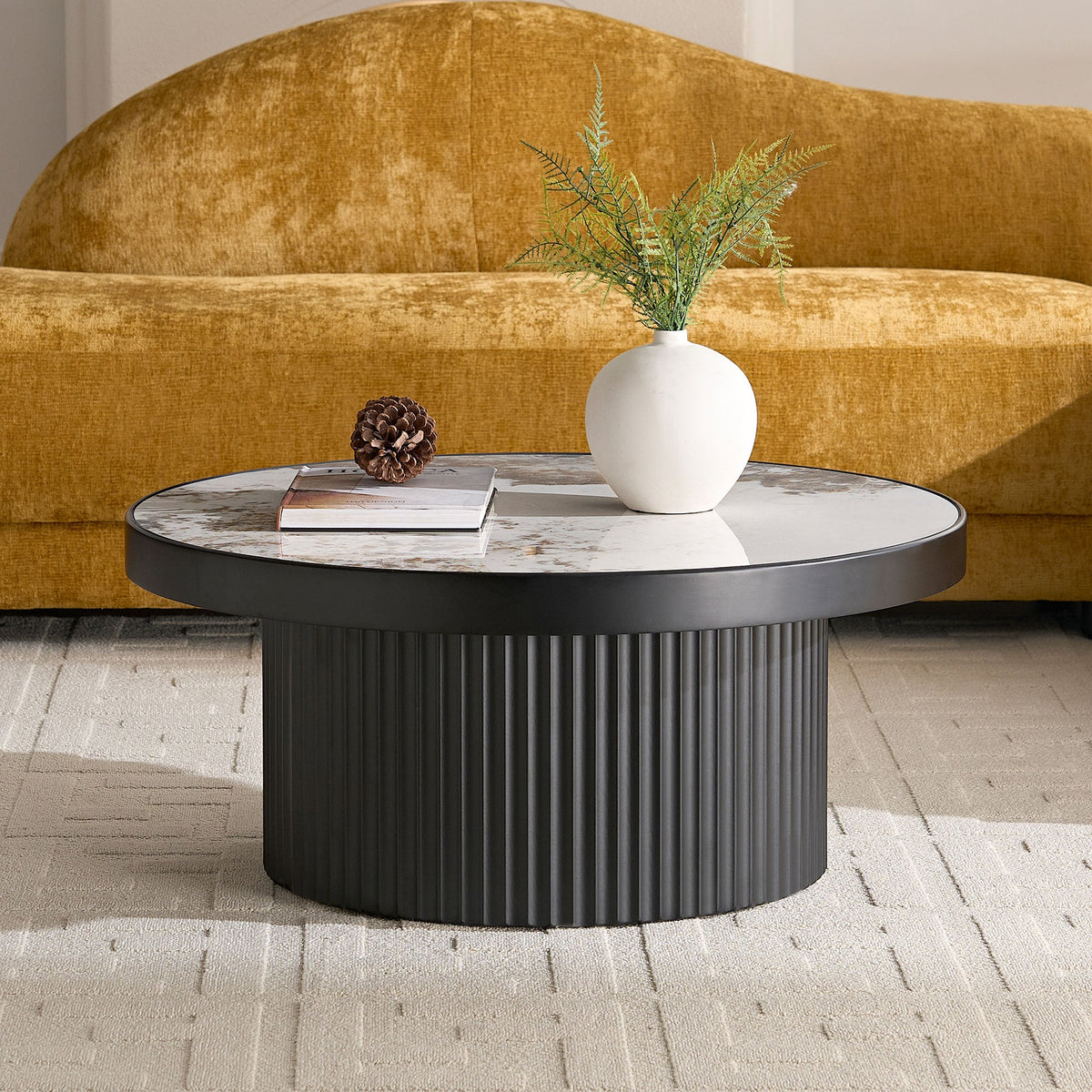 Set of 2 Coffee Tables with Sintered Stone Tabletops - Black