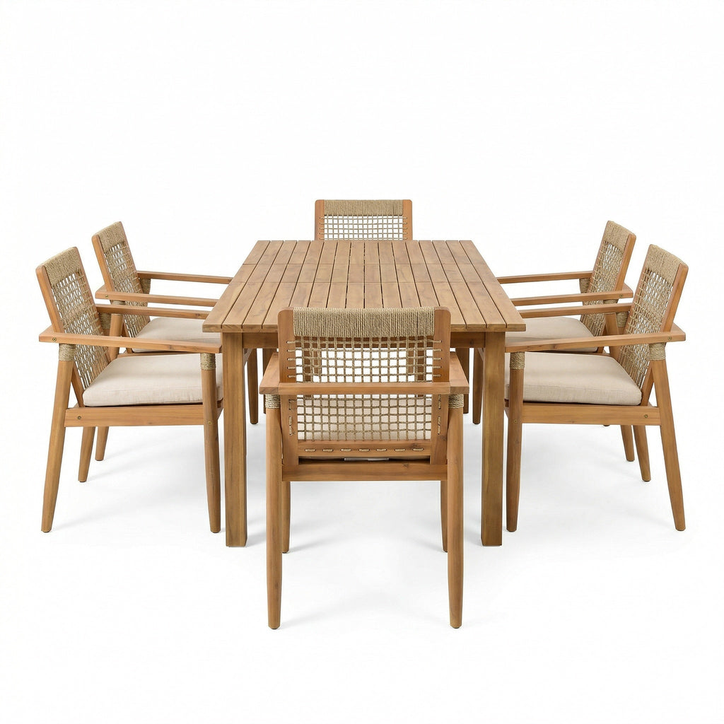 7 Pieces Acacia Wood Outdoor Dining Set with Cushions