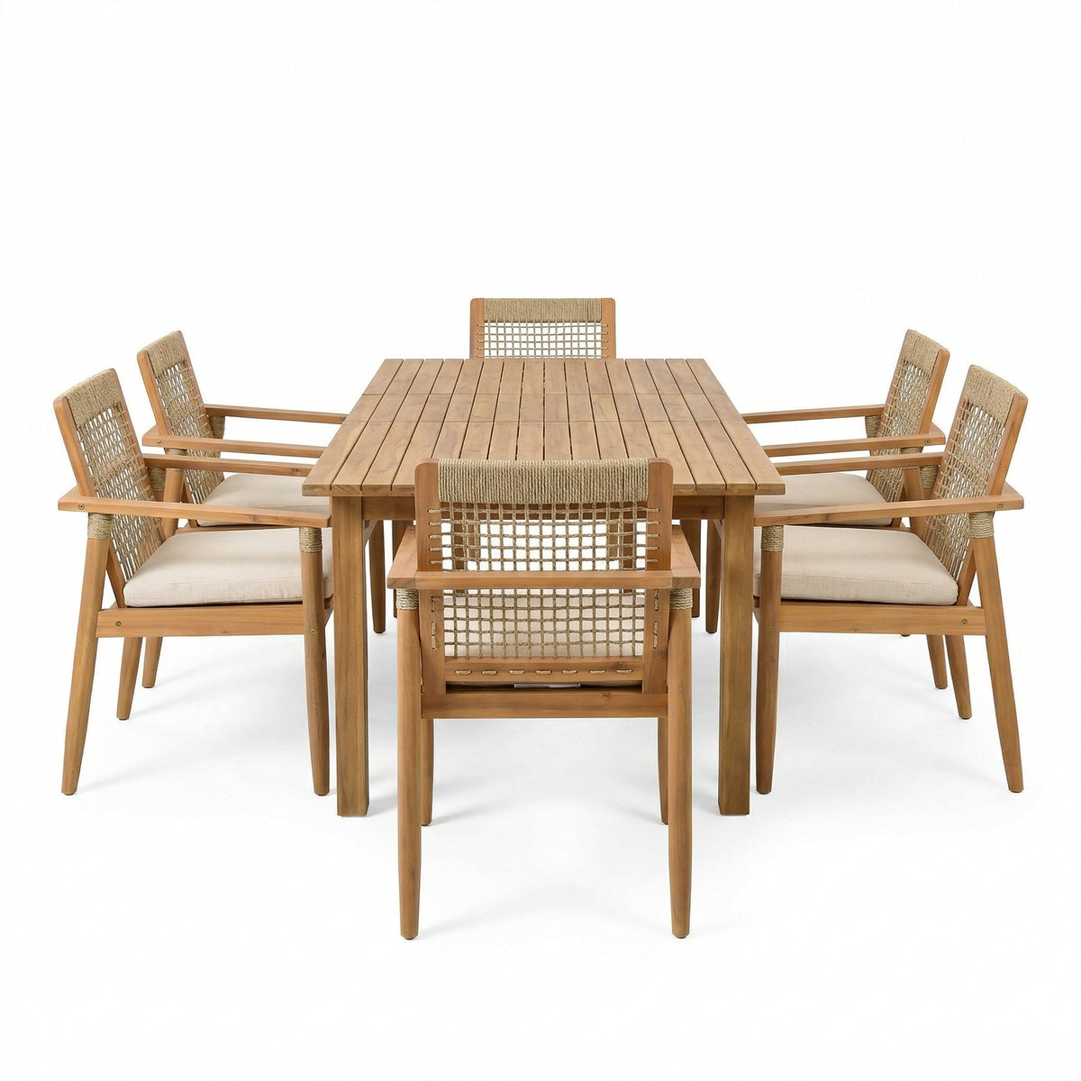 7 Pieces Acacia Wood Outdoor Dining Set with Cushions