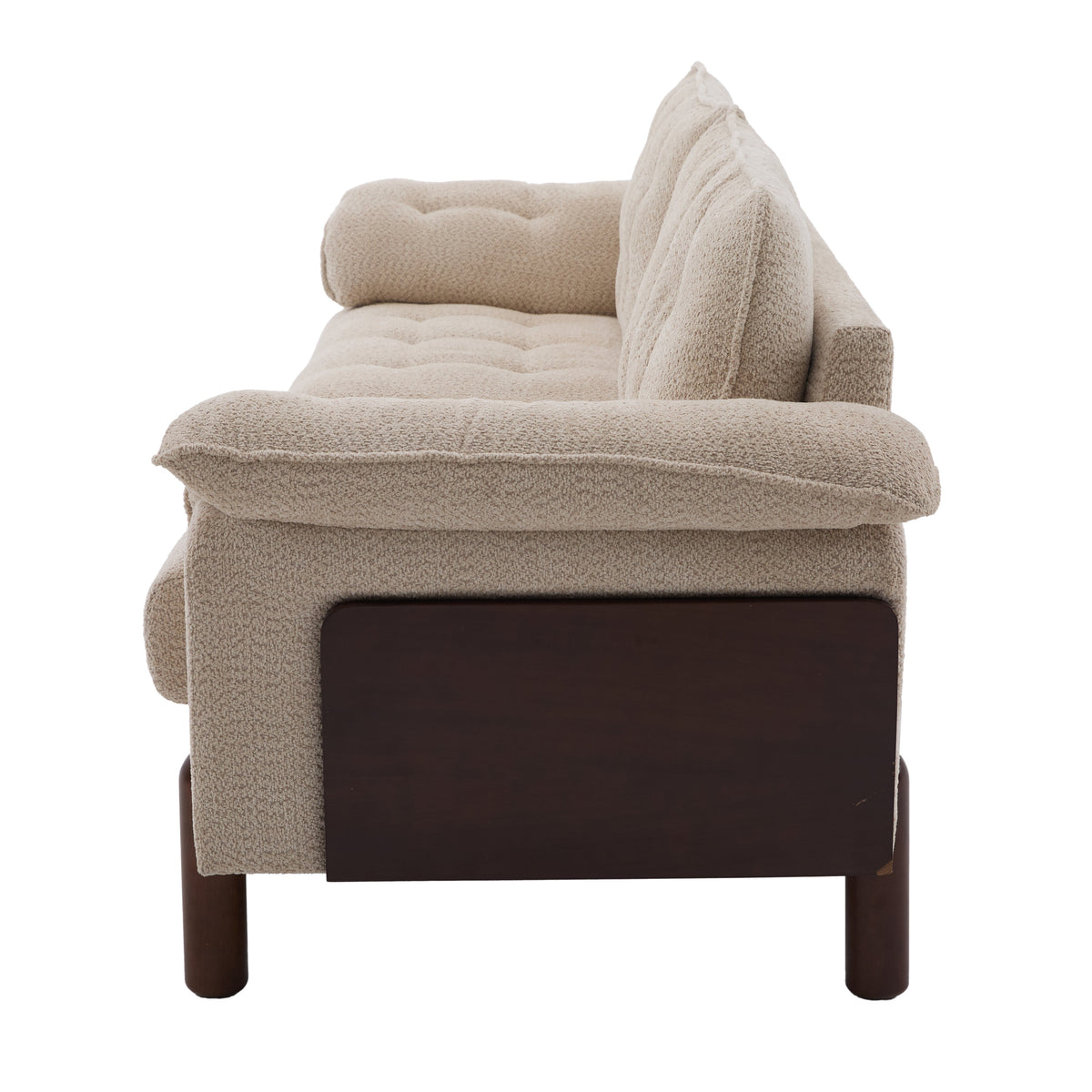 Modern Boucle Upholstered 3 Seater Sofa with Solid Wood Legs - Beige or Navy Blue