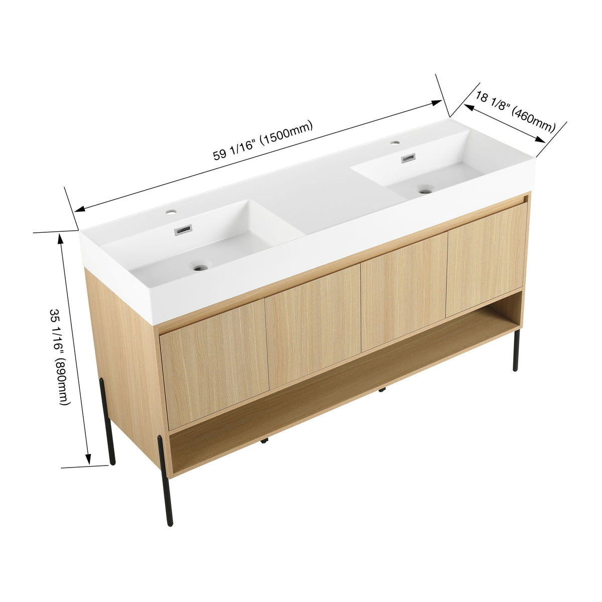 Modern Bathroom Vanity Combo with Single Resin Sink and Storage Cabinet - Light Brown