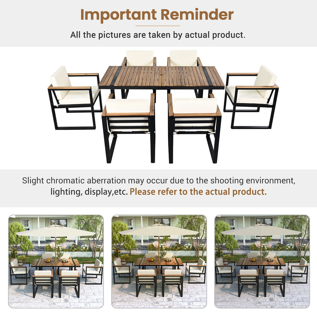 7 Piece Outdoor Dining Set with Removable Cushions - Gray or Beige