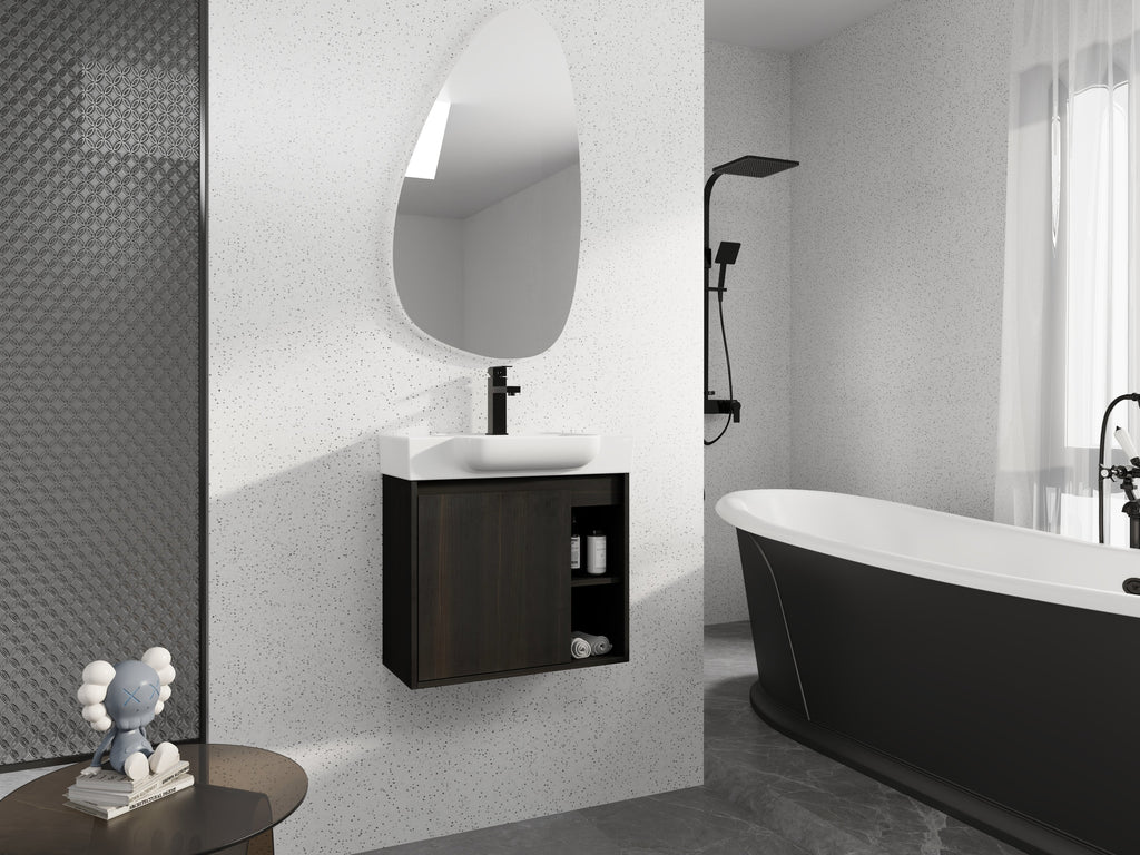 24" Wall-Mounted Bathroom Vanity with Ceramic Sink and Soft-Close Hinges