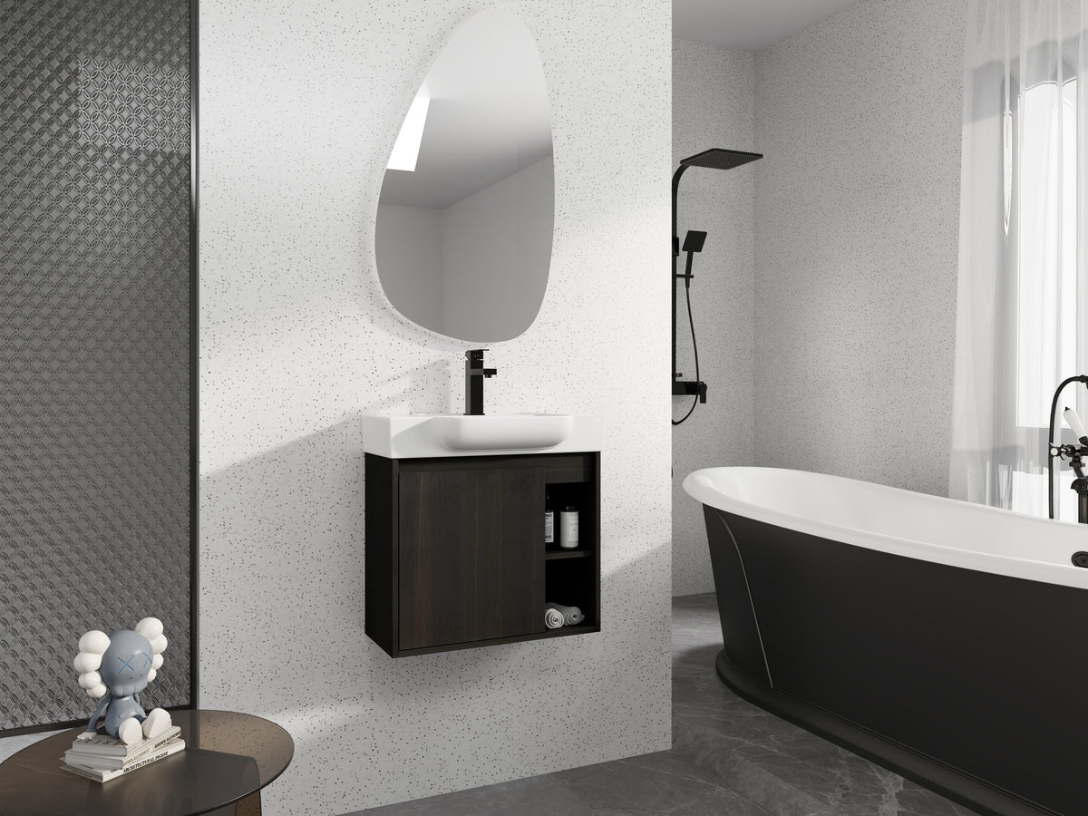 24" Wall-Mounted Bathroom Vanity with Ceramic Sink and Soft-Close Hinges