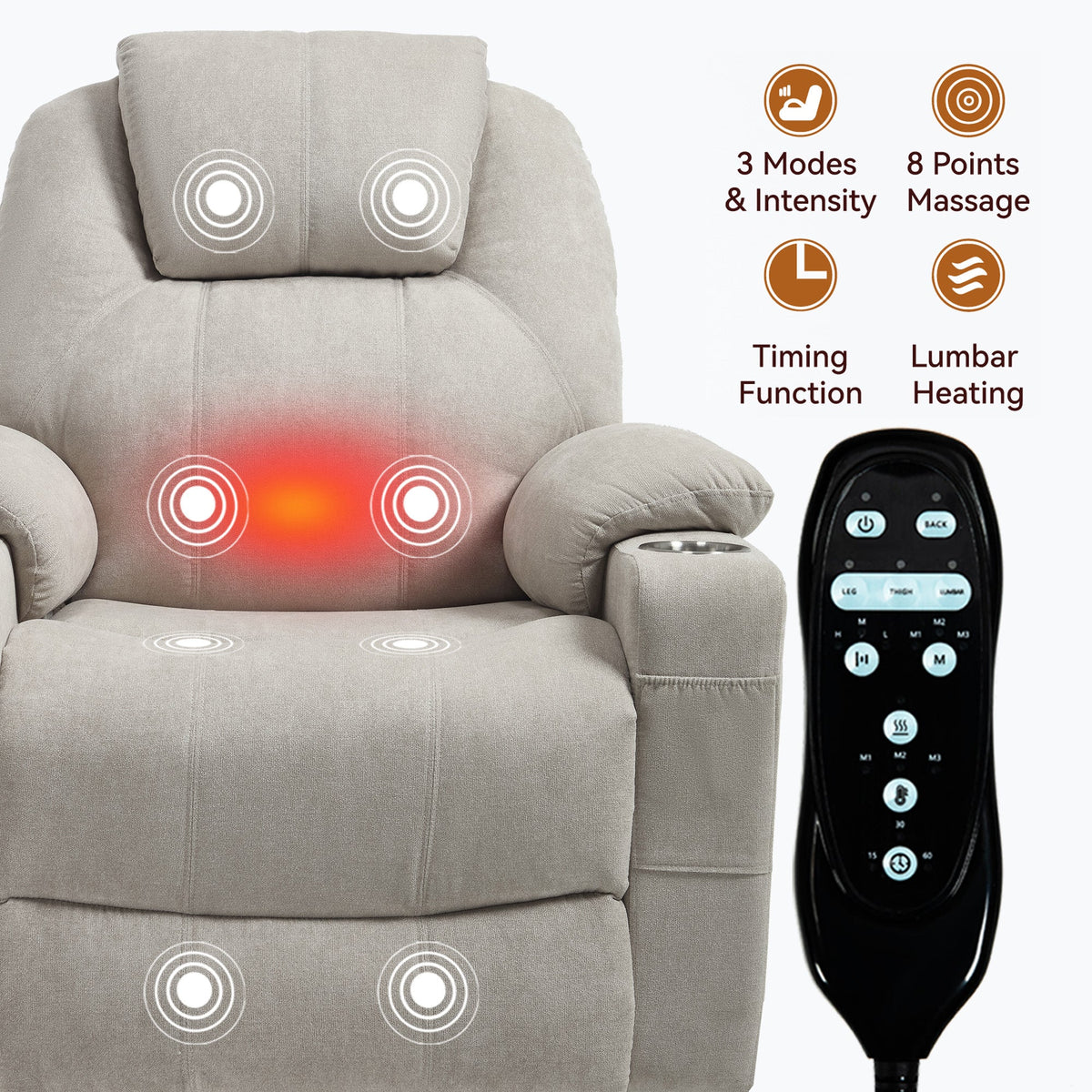 Power Lift Recliner Chair with Massage & Heating - Polyester