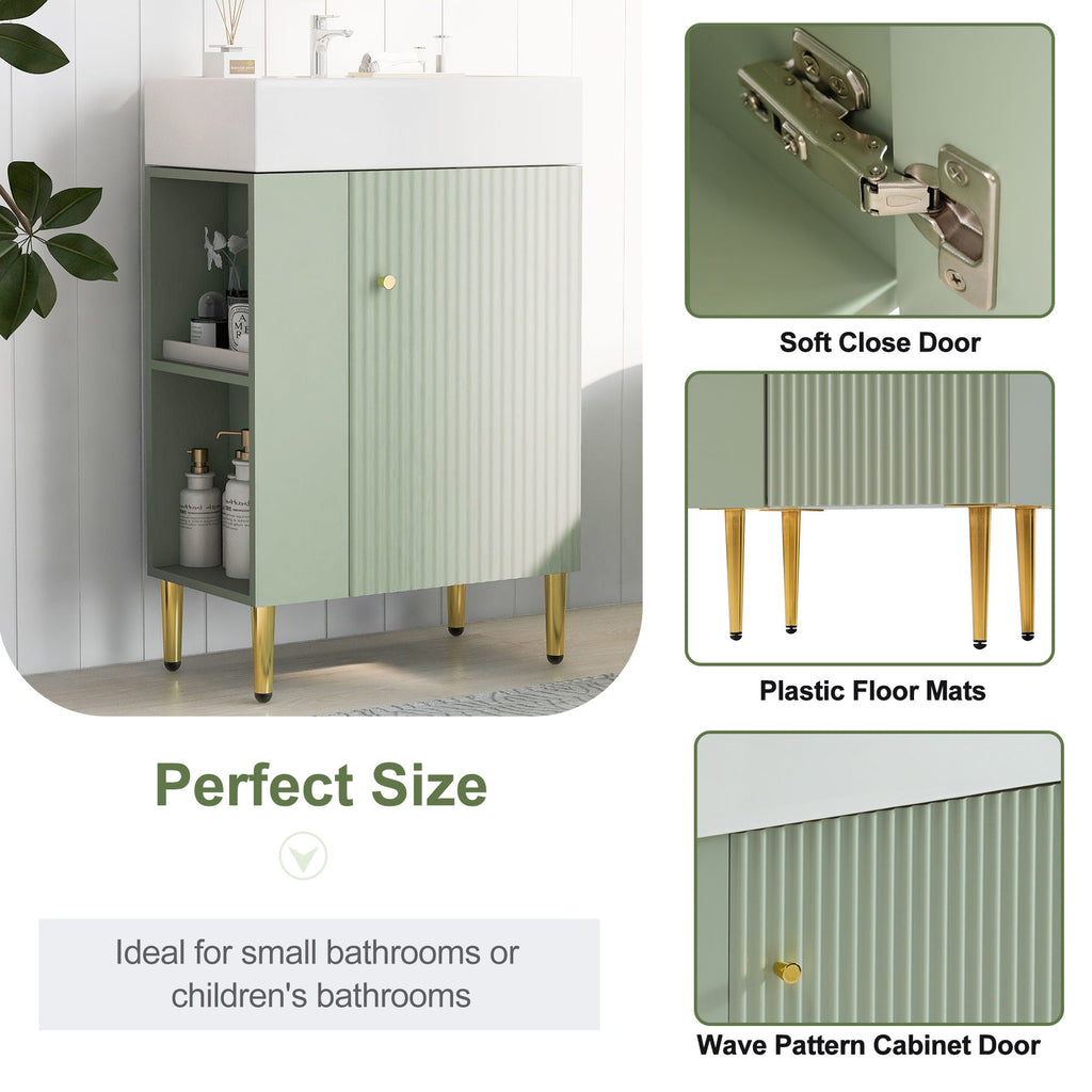 Bathroom Vanity with Single Ceramic Sink and Side Storage - Multiple Colors