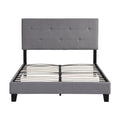 Full Size Upholstered Platform Bed Frame with Button Tufted Linen Headboard - Gray
