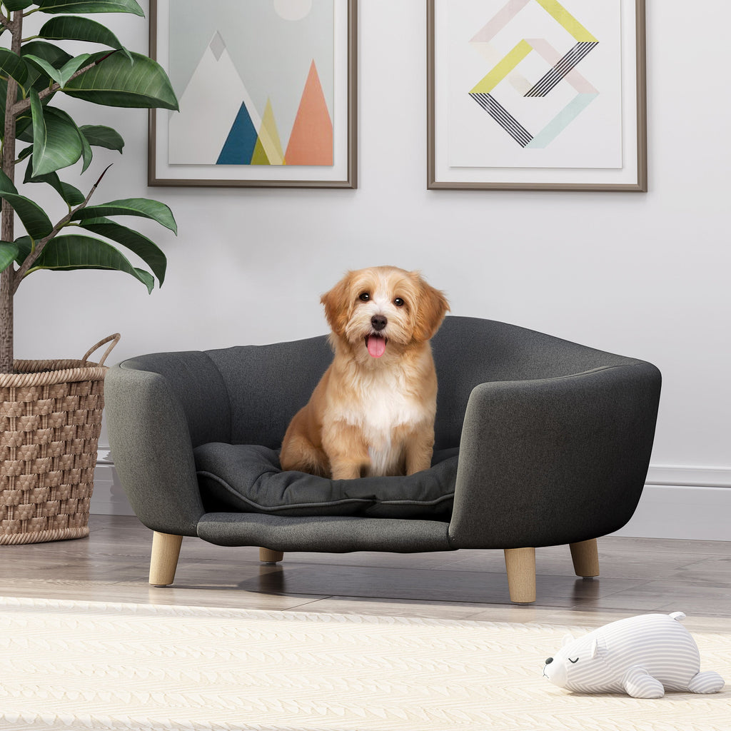 Elevated Dog Bed Frame for Small Dogs with Rubber Wood Legs - Dark Grey