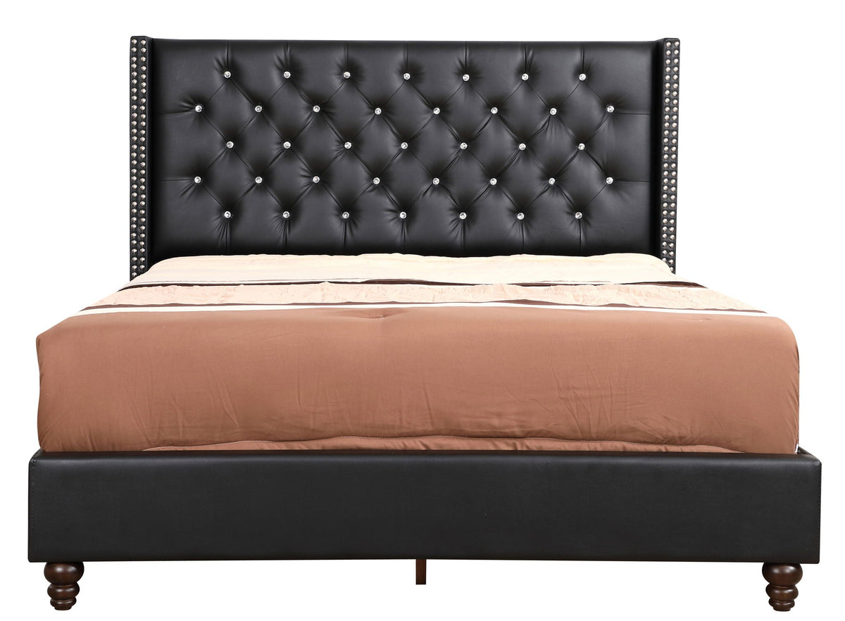 Upholstered Nailhead Trim Chic Bed with Tufted Headboard - Multiple Colors