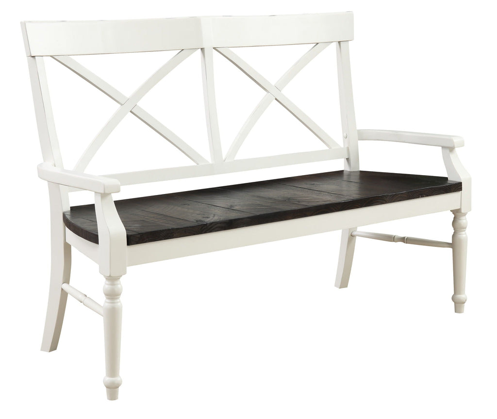 Antique White & Brown Dining Bench with Sturdy Wood Construction - 59" Wide