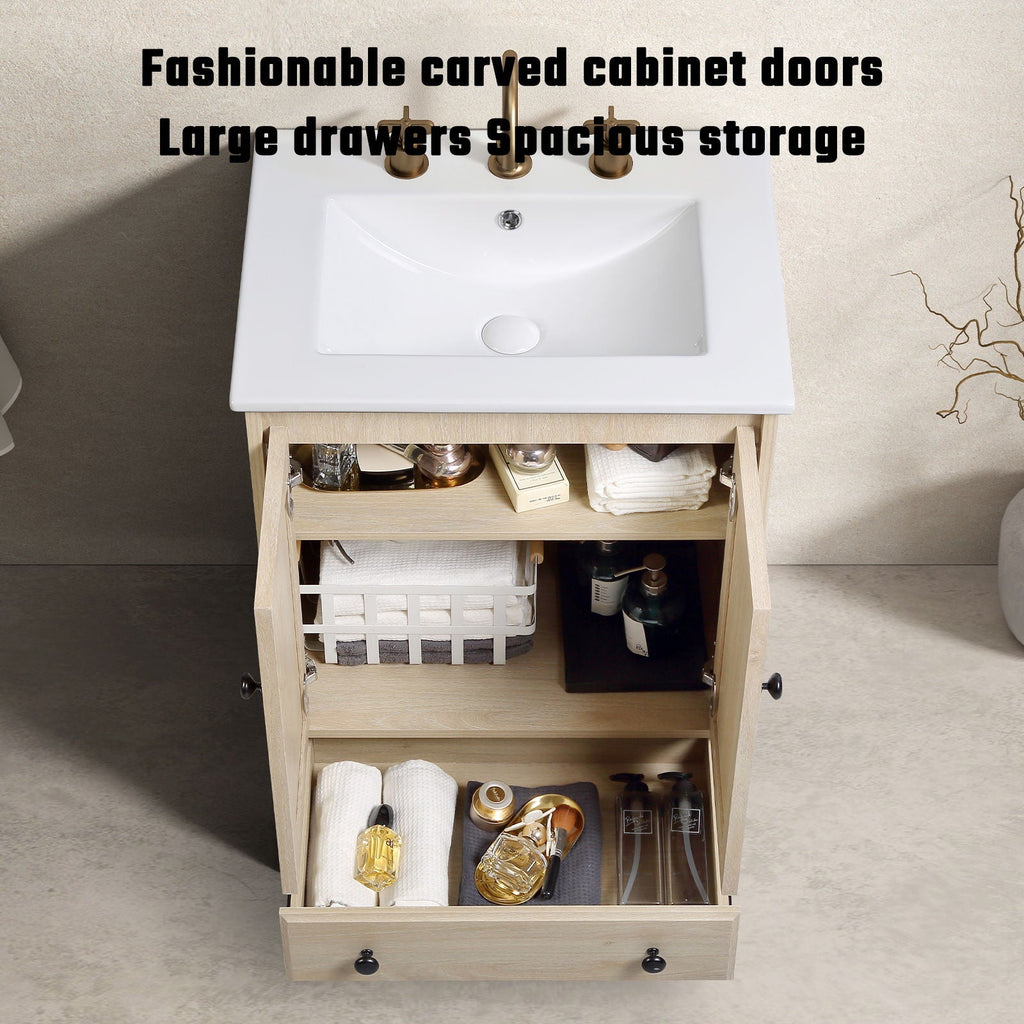 Brown Bathroom Vanity with Ceramic Basin, 1 Drawer Free Standing Storage