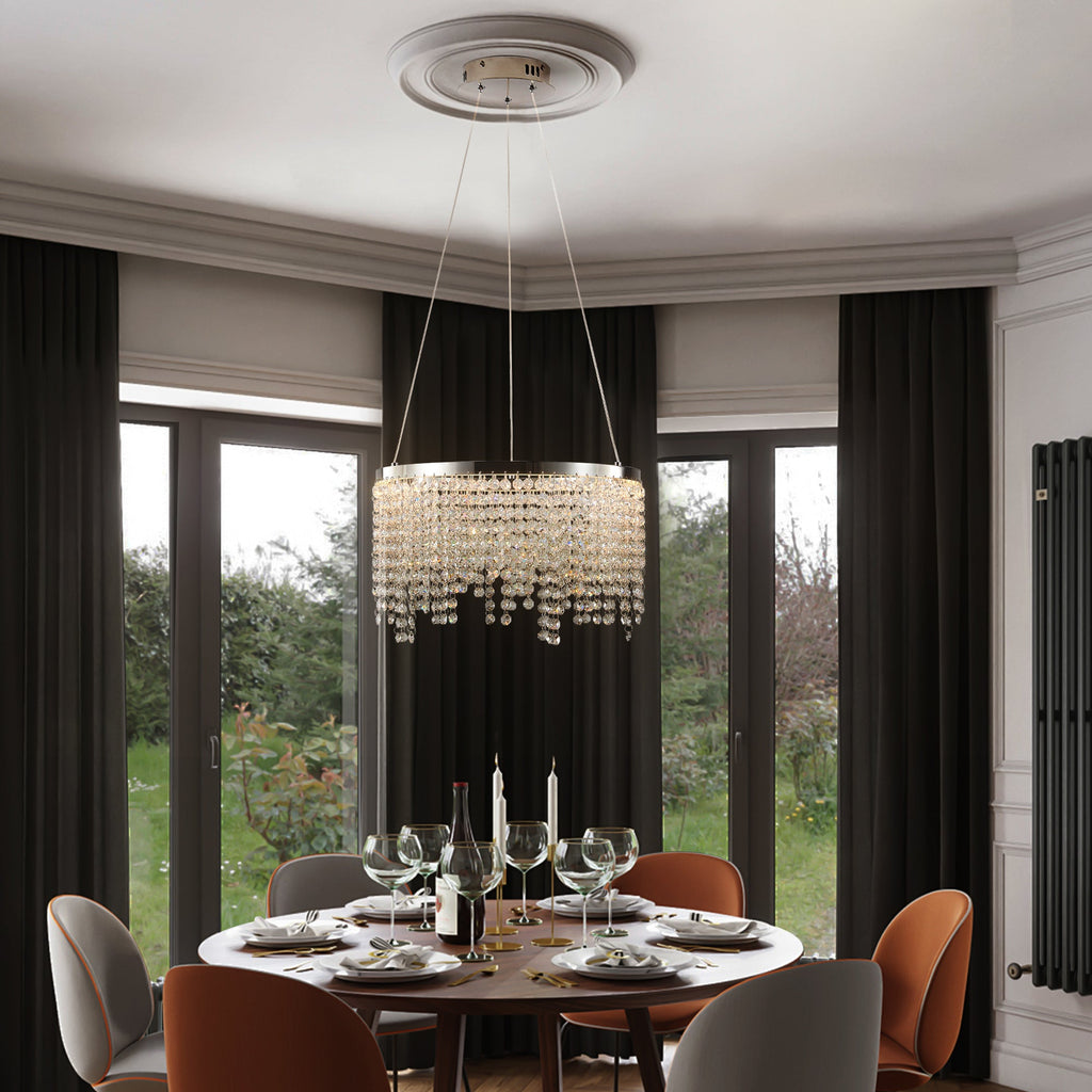 16-Inch Crystal LED Chandelier with Adjustable Height - Chrome/Transparent